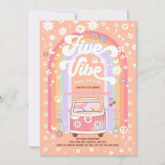 Vijf is een Vibe Daisy Groovy 5e verjaardag Kaart (Voorkant)