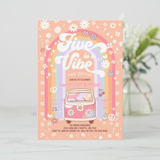 Vijf is een Vibe Daisy Groovy 5e verjaardag Kaart (Staand voorkant)