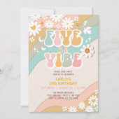 Vijf is een Vibe Daisy Hippie Groovy Retro Verjaar Kaart (Voorkant)