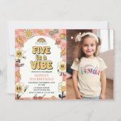 Vijf is een Vibe Daisy & Retro Van Pink 5e verjaar Kaart (Voorkant)