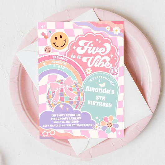 Vijf Is Een Vibe Disco Regenboog 5e Verjaardag Kaart