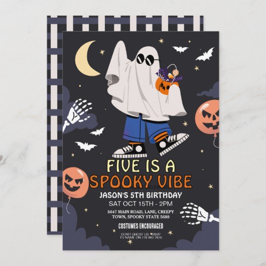 Vijf is een Vibe Ghosts Bats Halloween kostuum Kaart (Voorkant / Achterkant)