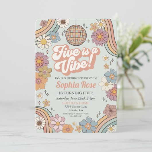 Vijf is een Vibe Groovy 5th birthday 70s retro (Staand voorkant)