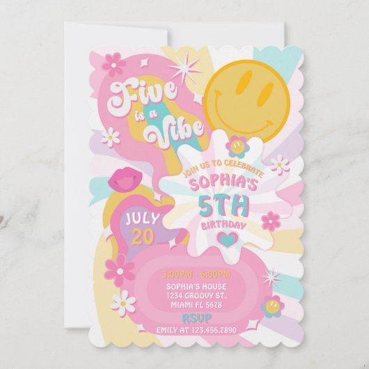 Vijf is een Vibe Groovy 5th Birthday uitnodiging (Voorkant)