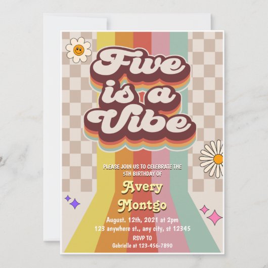 Vijf is een Vibe Groovy 5th Birthday uitnodiging (Voorkant)