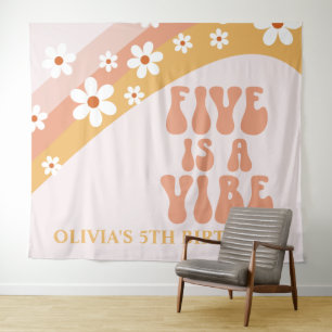Vijf is een Vibe Groovy Daisy 5e Verjaardag Banner Wandkleed