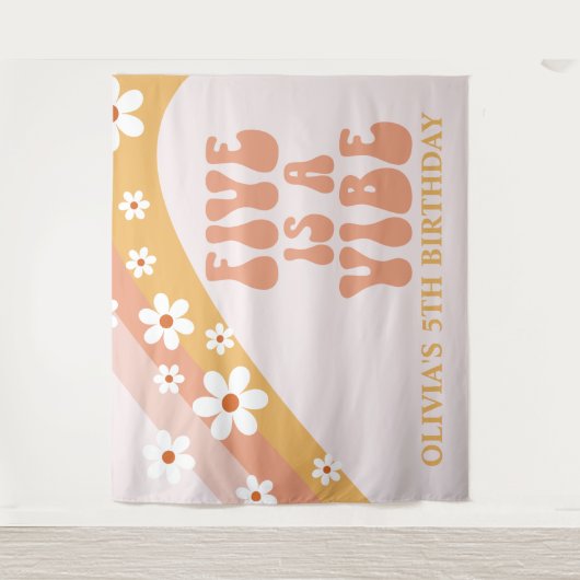 Vijf is een Vibe Groovy Daisy 5e verjaardagsbanner Wandkleed (Voorkant)