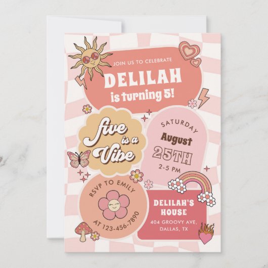 Vijf is een vibe groovy daisy 5e verjaardagsfeestj kaart (Voorkant)