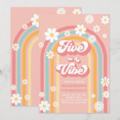 Vijf is een Vibe Groovy Daisy Rainbow 5e verjaarda Kaart (Voorkant / Achterkant)