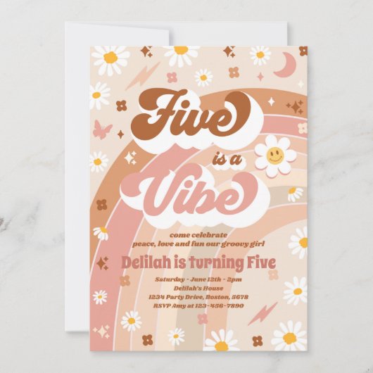 Vijf is een Vibe Groovy Hippie Rainbow 5e verjaard Kaart (Voorkant)