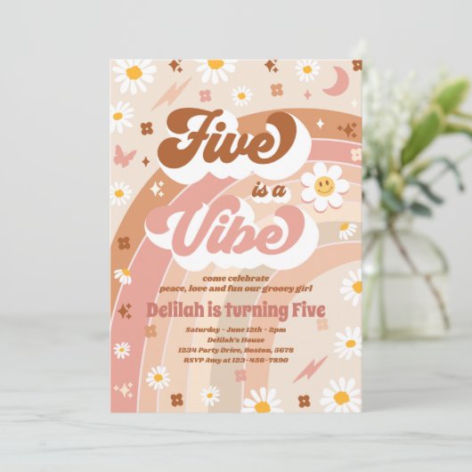 Vijf is een Vibe Groovy Hippie Rainbow 5e verjaard Kaart (Staand voorkant)