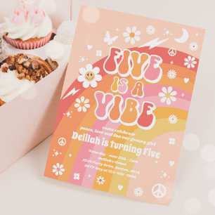 Vijf is een Vibe Groovy Hippie Rainbow 5e verjaard Kaart