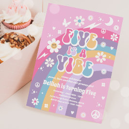 Vijf is een Vibe Groovy Hippie Rainbow 5e verjaard Kaart