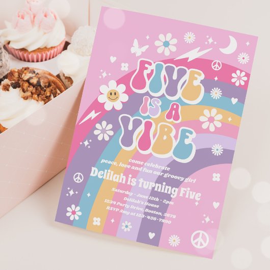 Vijf is een Vibe Groovy Hippie Rainbow 5e verjaard Kaart