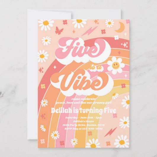 Vijf is een Vibe Groovy Hippie Rainbow 5e verjaard Kaart (Voorkant)