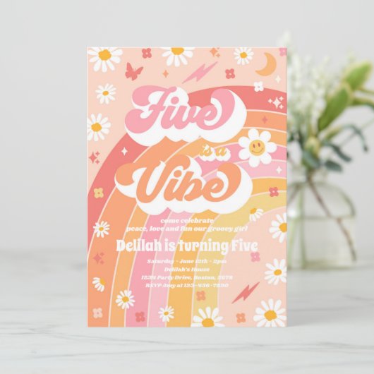 Vijf is een Vibe Groovy Hippie Rainbow 5e verjaard Kaart (Staand voorkant)