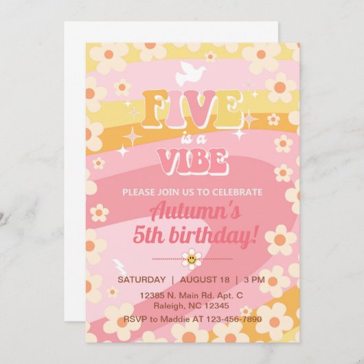 Vijf is een Vibe Groovy meisje 5e verjaardag uitno Kaart (Voorkant / Achterkant)