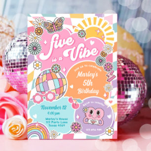 Vijf is een Vibe Groovy Preppy Varsity Verjaardag Kaart