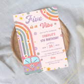 Vijf is een Vibe Groovy Retro Daisy 5e verjaardag Kaart
