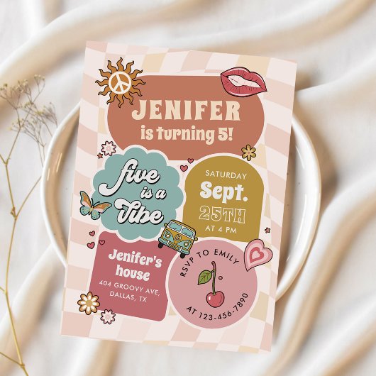 Vijf is een Vibe Groovy Retro Daisy 5e verjaardag Kaart