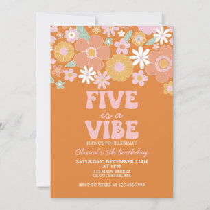 Vijf is een vibe Groovy Retro Floral 5e verjaardag Kaart