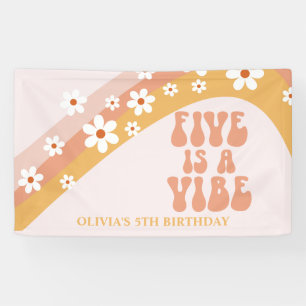 Vijf is een Vibe Groovy Retro Madeliefje 4e Verjaa Spandoek