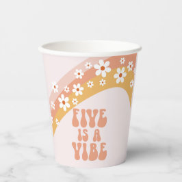 Vijf is een Vibe Groovy Retro Madeliefje Boho Rege Papieren Bekers