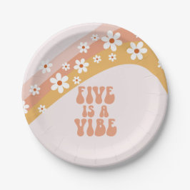 Vijf is een Vibe Groovy Retro Regenboog 5e Verjaar Papieren Bordje