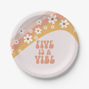Vijf is een Vibe Groovy Retro Regenboog 5e Verjaar Papieren Bordje