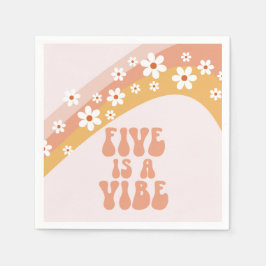 Vijf is een Vibe Groovy Retro Regenboog 5e Verjaar Servet