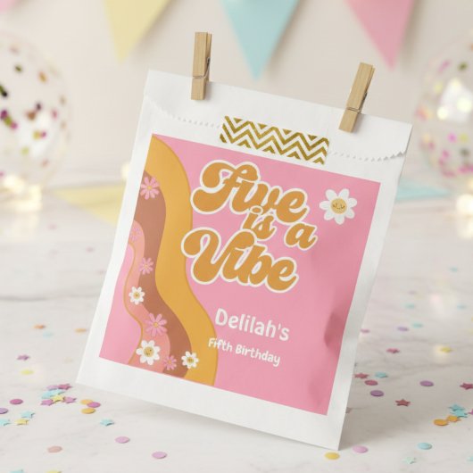 Vijf is een  vibe, groovy retro verjaardag bedankzakje