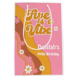 Vijf is een  vibe, groovy retro verjaardag medium cadeauzakje
