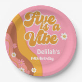 Vijf is een  vibe, groovy retro verjaardag papieren bordje (Voorkant)