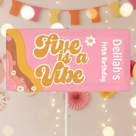 Vijf is een  vibe, groovy retro verjaardag spandoek