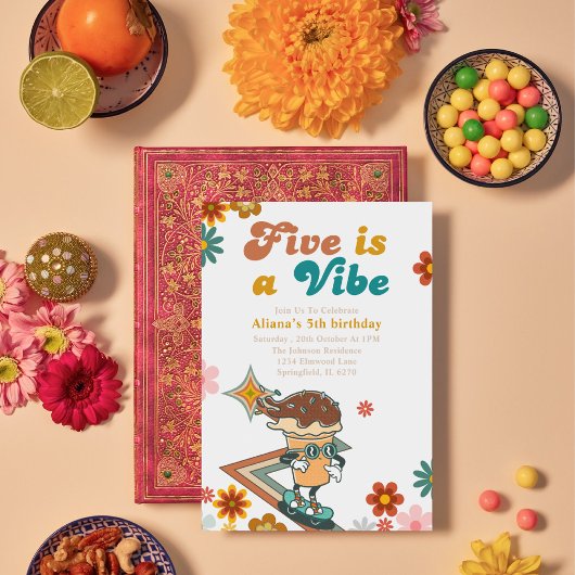 Vijf is een Vibe groovy skateboard 5e verjaardag Kaart