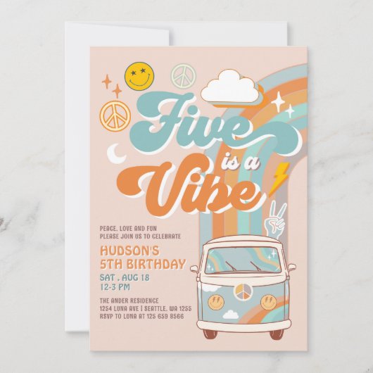 Vijf is een Vibe Herfst Boy Groovy 5th Birthday Kaart (Voorkant)