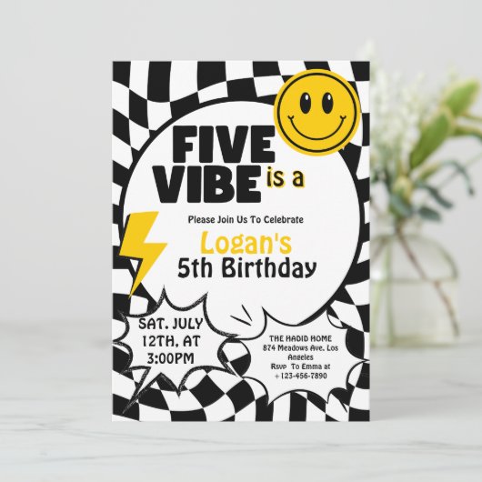 Vijf is een vibe | Jongens 5e Retro Verjaardagsfee Kaart (Staand voorkant)