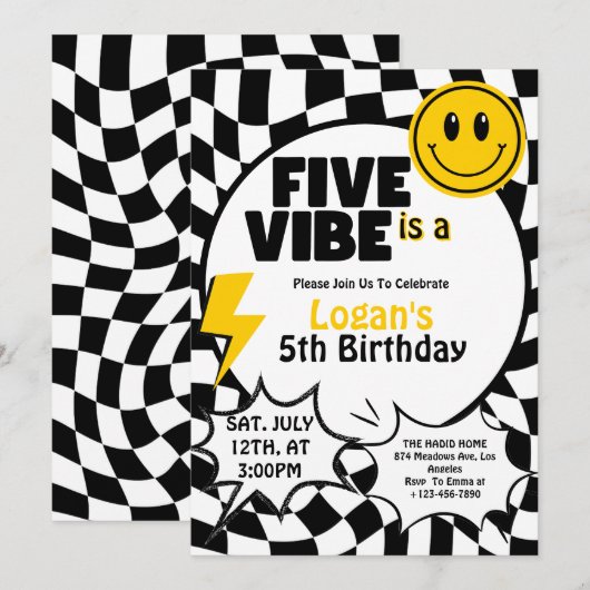 Vijf is een vibe | Jongens 5e Retro Verjaardagsfee Kaart (Voorkant / Achterkant)