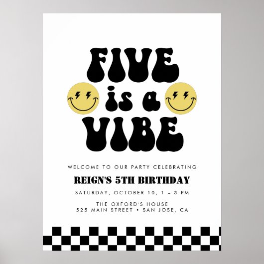 Vijf is een Vibe | Jongens 5e verjaardag Welkomstb Poster (Voorkant)
