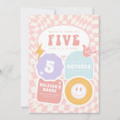 Vijf is een vibe | Meisjes 5e Retro Skater Verjaar Kaart (Voorkant)