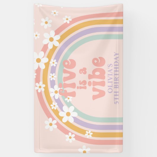 Vijf is een Vibe Pastel regenboog 5e verjaardag Spandoek (Verticaal)