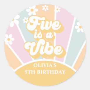 Vijf is een Vibe pastel Retro Sunshine daisy boho Ronde Sticker