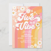 VIJF is een Vibe Pink Peach 5e Groovy Verjaardag Kaart (Voorkant)