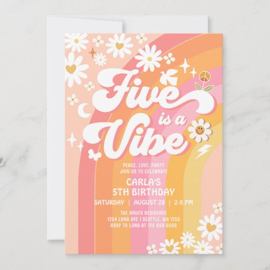 VIJF is een Vibe Pink Peach 5e Groovy Verjaardag Kaart (Voorkant)