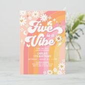 VIJF is een Vibe Pink Peach 5e Groovy Verjaardag Kaart (Staand voorkant)