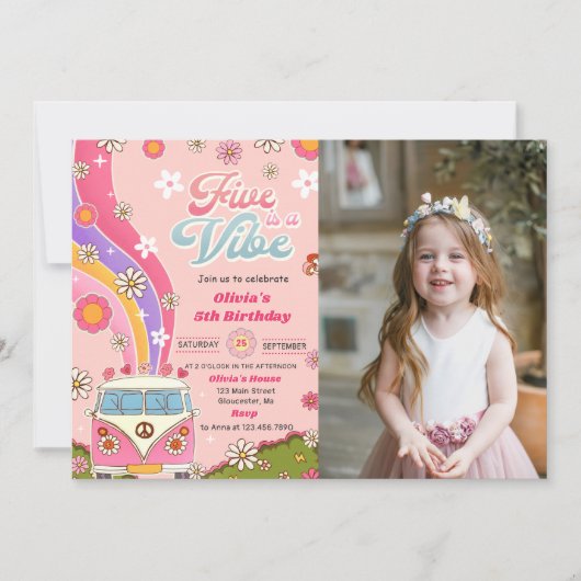 Vijf is een Vibe Rainbow Floral 5e verjaardag foto Kaart (Voorkant)