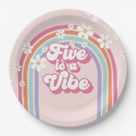 Vijf is een Vibe Regenboog Roze 5e Verjaardag Papieren Bordje