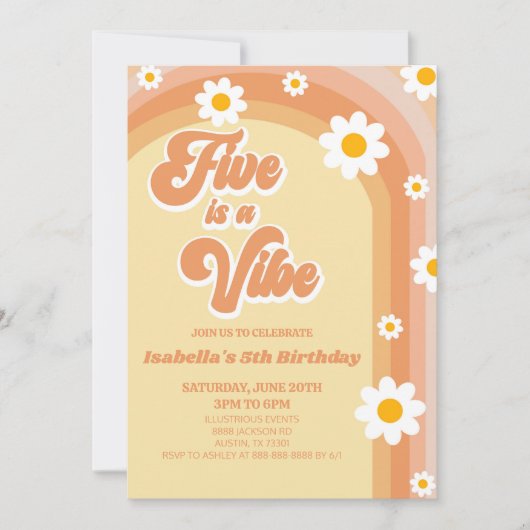 Vijf is een Vibe Retro Daisy 5th Birthday Party Kaart (Voorkant)