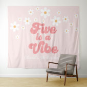 Vijf is een Vibe Retro Daisy Pink 5e verjaardag Ba Wandkleed (In Situ (horizontaal))