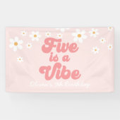 Vijf is een Vibe Retro Daisy Pink 5e verjaardag Spandoek (Horizontaal)